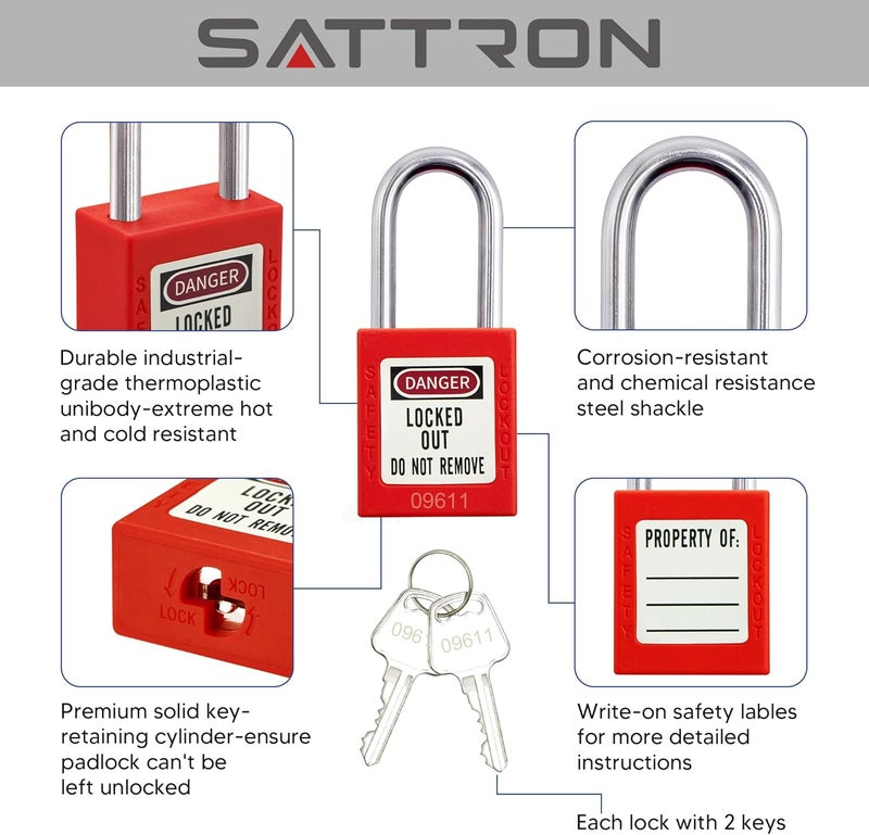 SATTRON Lockout Tagout Lock Red 5pcs Set, Loto Product Padlocks Keyed Different, OSHA Compliant, Loto Locks Safety Locks with Keys for Lock Out Tag Out Stations and Devices - Image 3